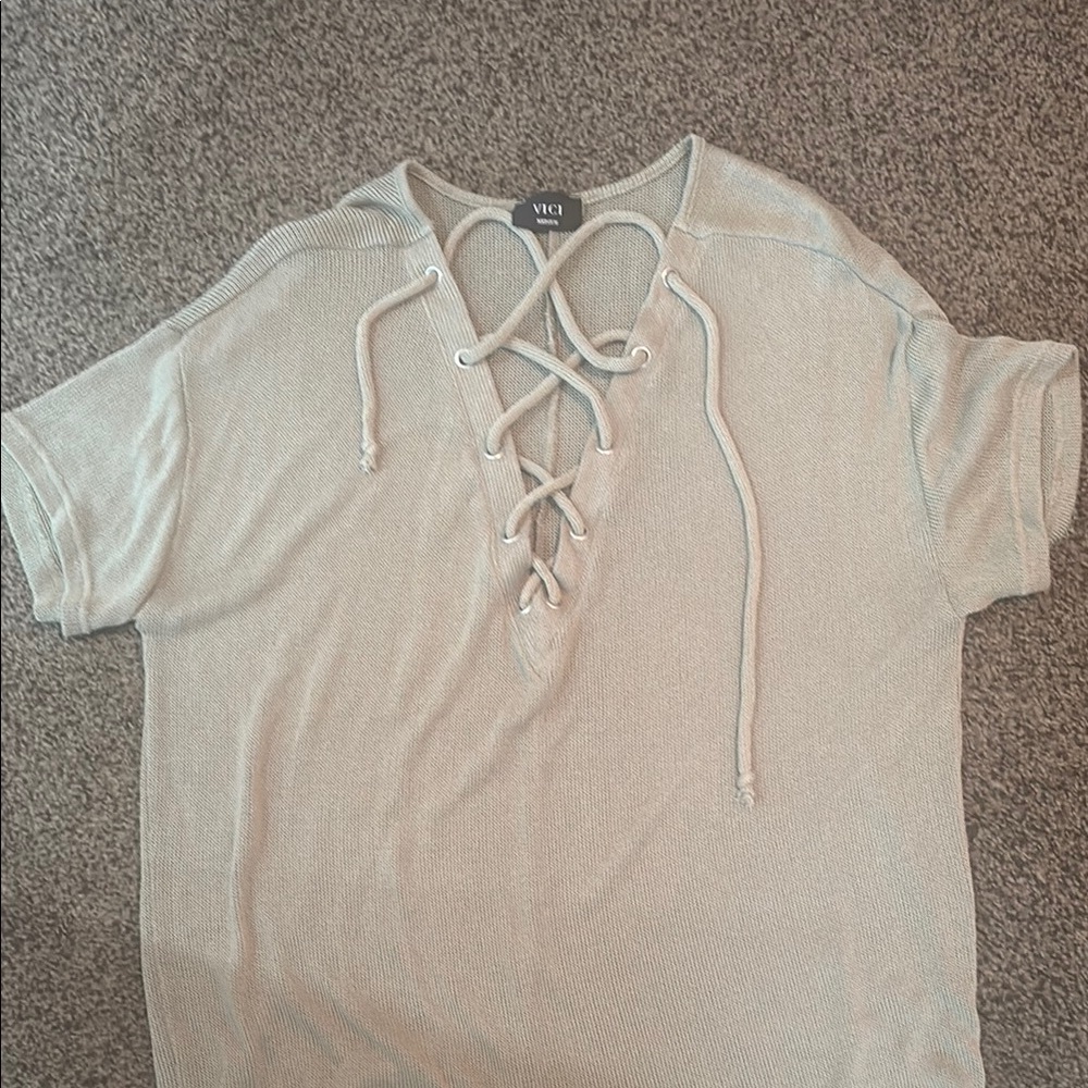 Vici Green Tie Front Relaxed Shirt